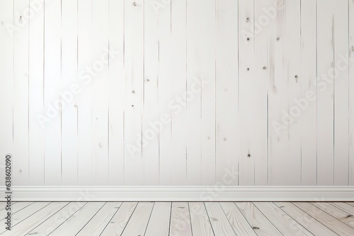 Bright white wooden wall and wooden floor