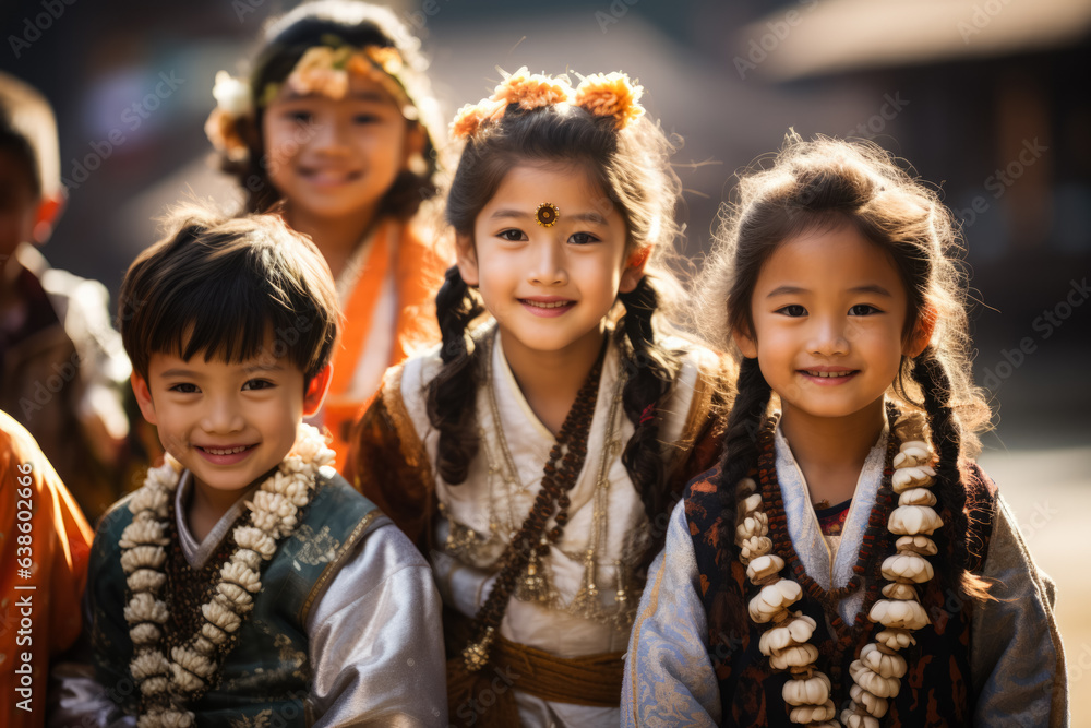 Children in traditional festival attire 