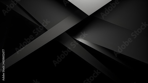 Black white abstract background. Geometric shape. Lines, triangles. 3d effect. Light, glow, shadow. Gradient. Dark grey, silver. Modern, futuristic.