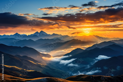 Mountain panorama at sunset 