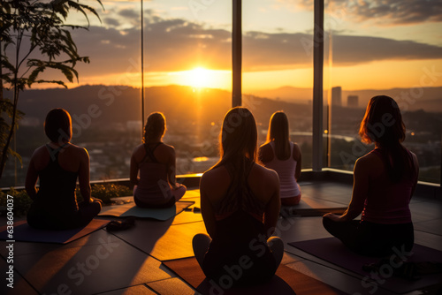 Rooftop yoga class at sunset 