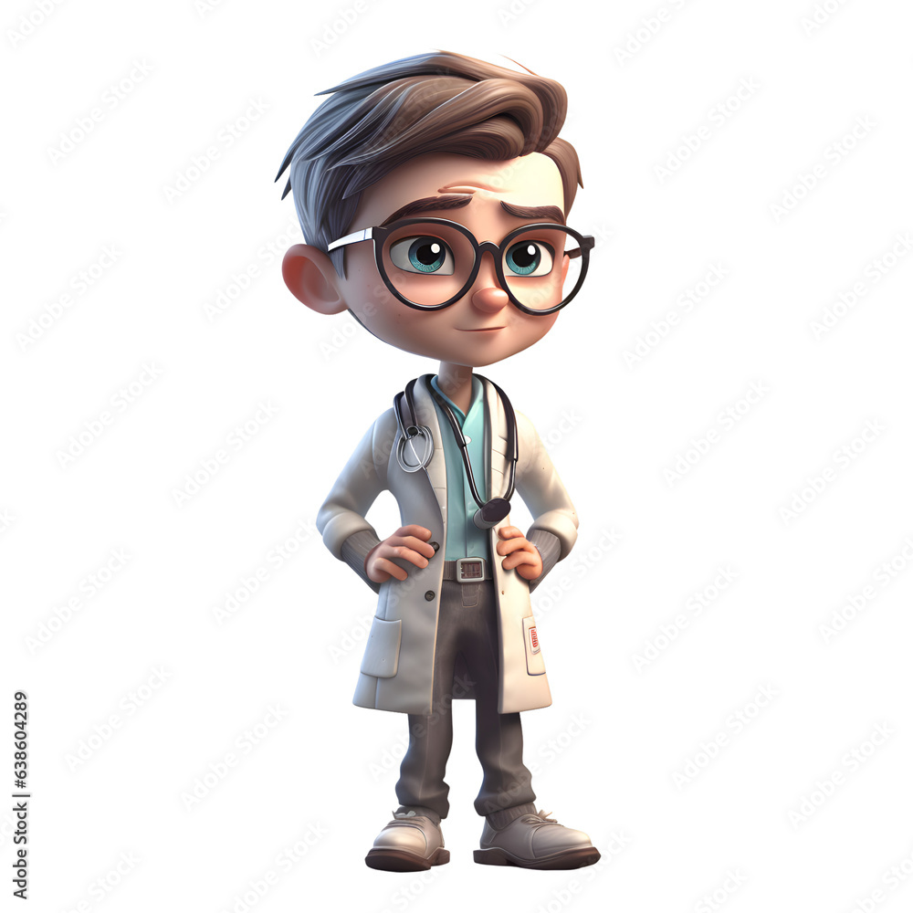3D Render of Little Boy with stethoscope and eyeglasses