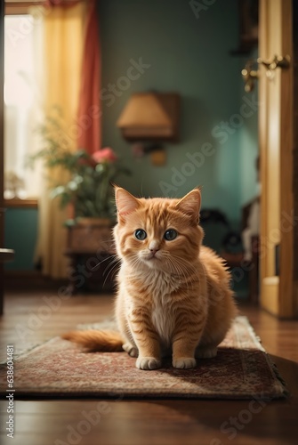 photo munchkin orange cat in house