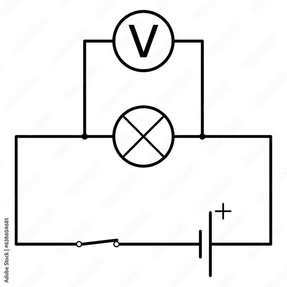 Fototapeta premium Schematic connection of a voltmeter in an electric circuit with a light bulb