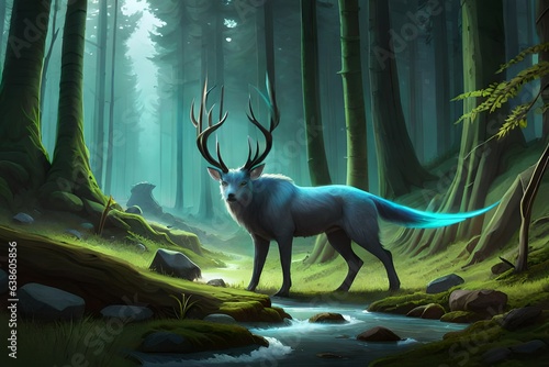  a concept art for a fantasy creature living in a mystical forest. © Shahzad