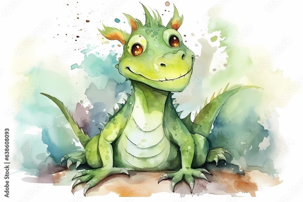 Obraz premium illustration of a dragon painted in watercolor on a white background, a symbol of the new year 2024