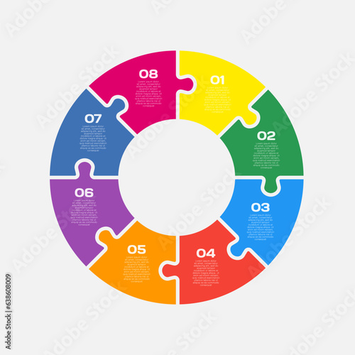 Diagram infographic for 8 steps, circle puzzle