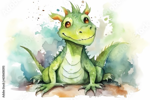 illustration of a dragon painted in watercolor on a white background  a symbol of the new year 2024