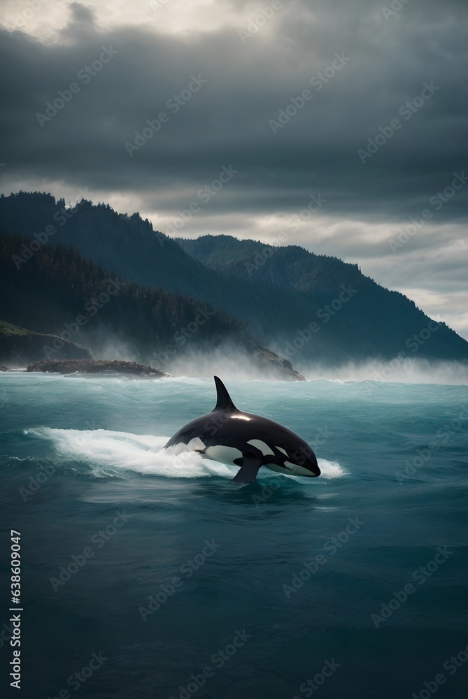 photo killer whale jumping on water