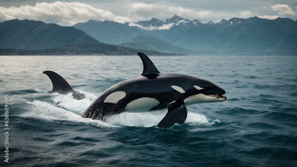 Fototapeta premium photo killer whale jumping on water
