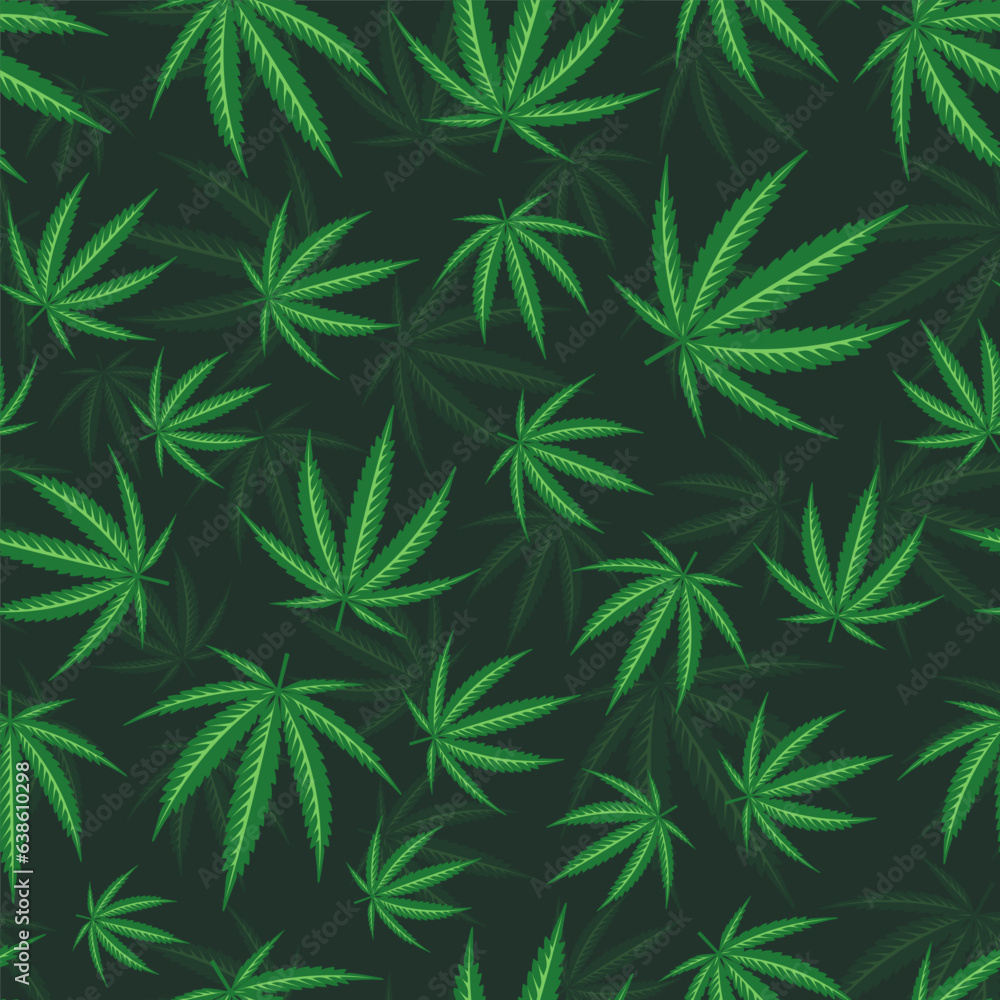 Seamless Layered Pattern of Green Marijuana Leaves Over Dark Background Seamless Layered Pattern of Green Marijuana Leaves Over Dark Background
