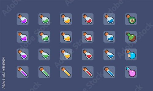 Game Icon Set of Magic Potions in Flat Design Style
