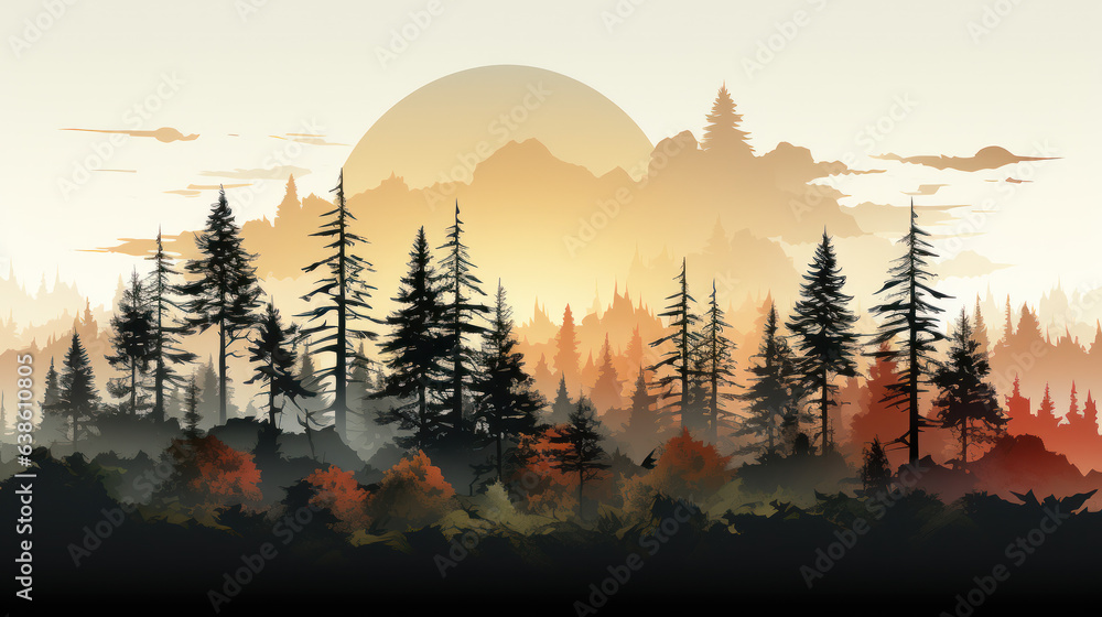 Pine Tree Skyline Silhouettes. Generative AI - obrazy, fototapety, plakaty 