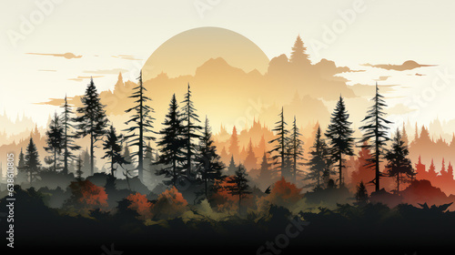 Pine Tree Skyline Silhouettes. Generative AI photo