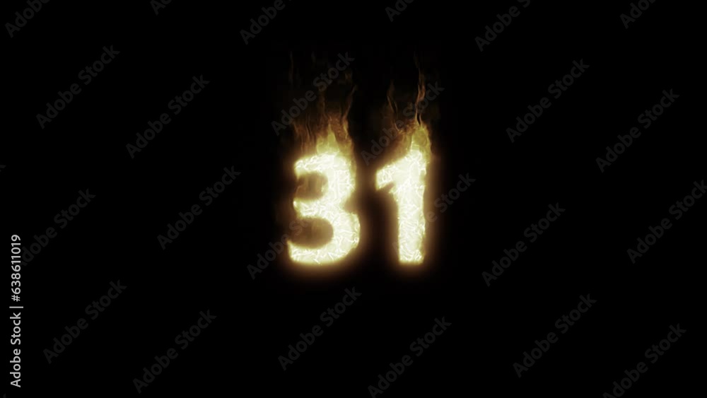 Burning Number 31. Fire Number. Alpha Channel. Transparent Background Burning Number 31. Fire Number. Alpha Channel. Transparent Background