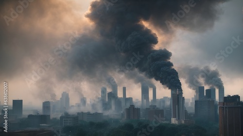 photo heavy air pollution on big city
