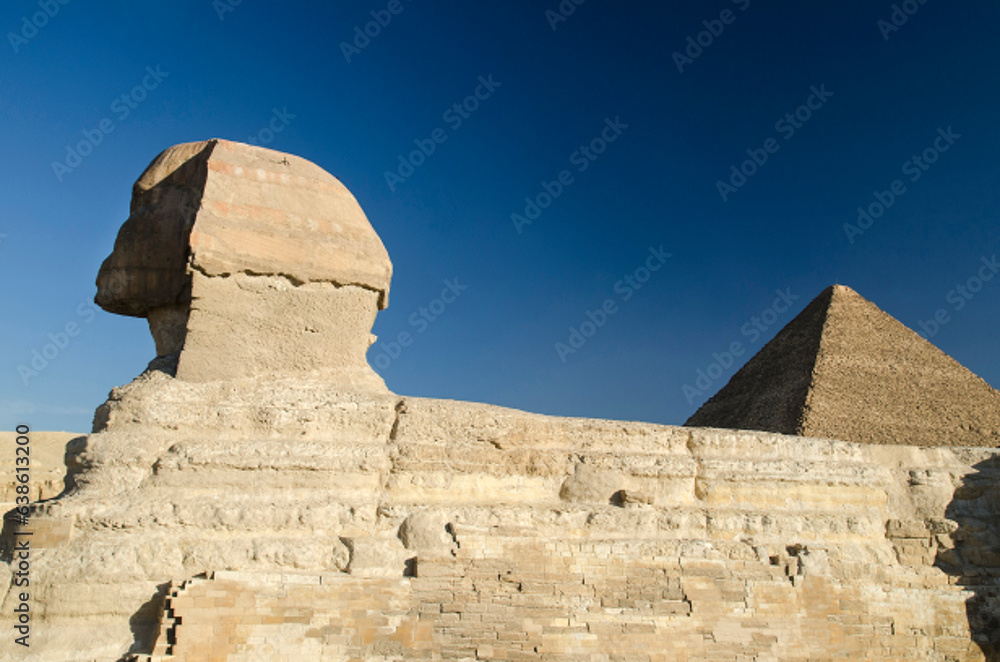 Sphinx and Great pyramid of Giza travel background
