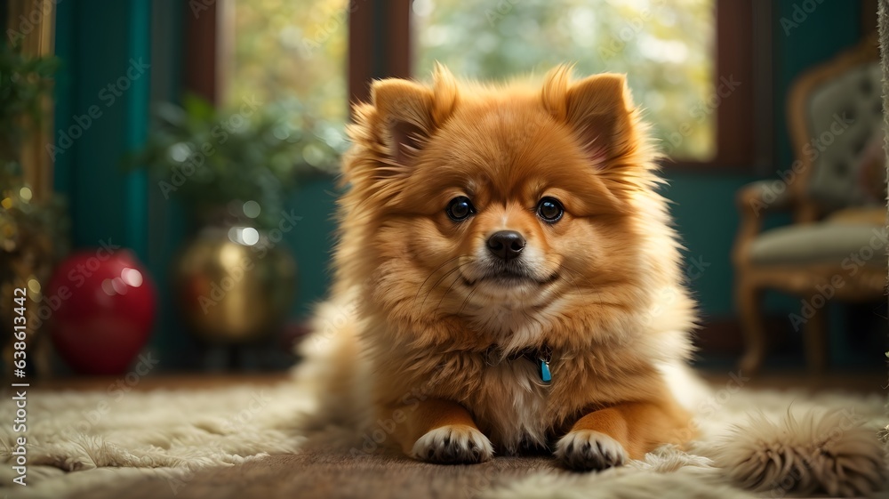 photo cute brown dog at home