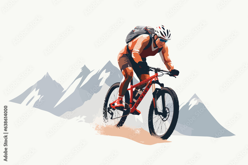 Extreme sport mountain biking vector flat isolated illustration - obrazy, fototapety, plakaty 