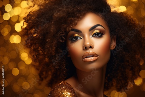 Afro-Asian woman in golden dress.
