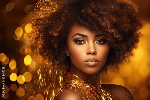 Afro-Asian woman in golden dress. photo