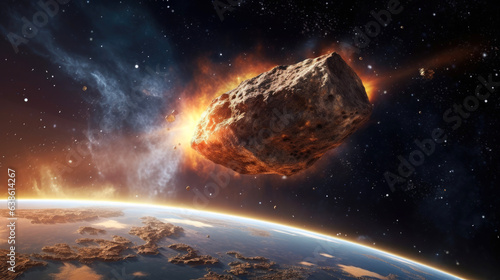 Giant asteroid is flying towards the Earth planet. Generative AI