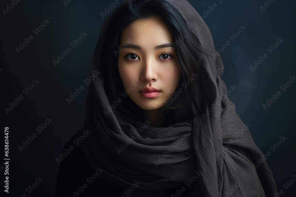 Asian woman wearing a scarf. Asian woman wearing a scarf.