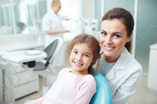 Young girl visiting dentist.