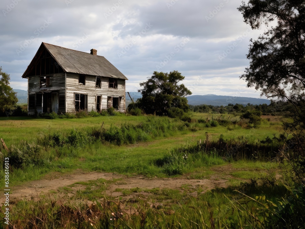 Obraz premium An old, dilapidated house. Dramatic landscape? Generative AI