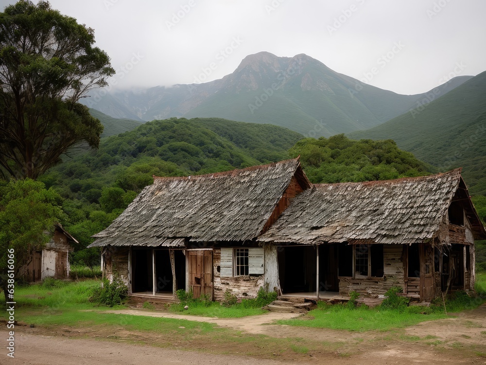 An old, dilapidated house. Dramatic landscape? Generative AI An old, dilapidated house. Dramatic landscape? Generative AI