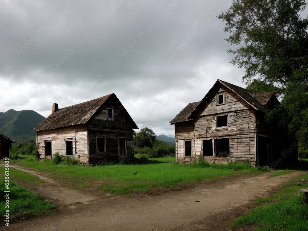 An old, dilapidated house. Dramatic landscape? Generative AI An old, dilapidated house. Dramatic landscape? Generative AI