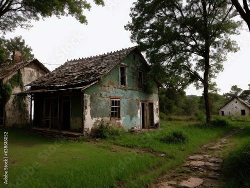 An old, dilapidated house. Dramatic landscape? Generative AI
