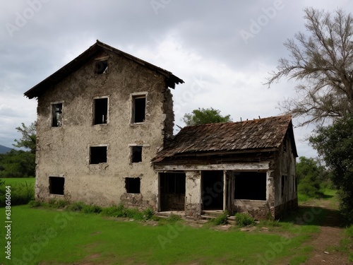 An old, dilapidated house. Dramatic landscape? Generative AI © vavfoto