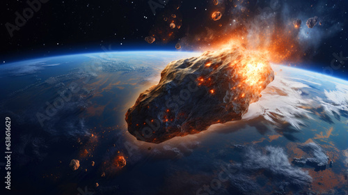 Giant asteroid is flying towards the Earth planet. Generative AI