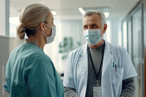 Happy senior doctor, dressed in medical mask.