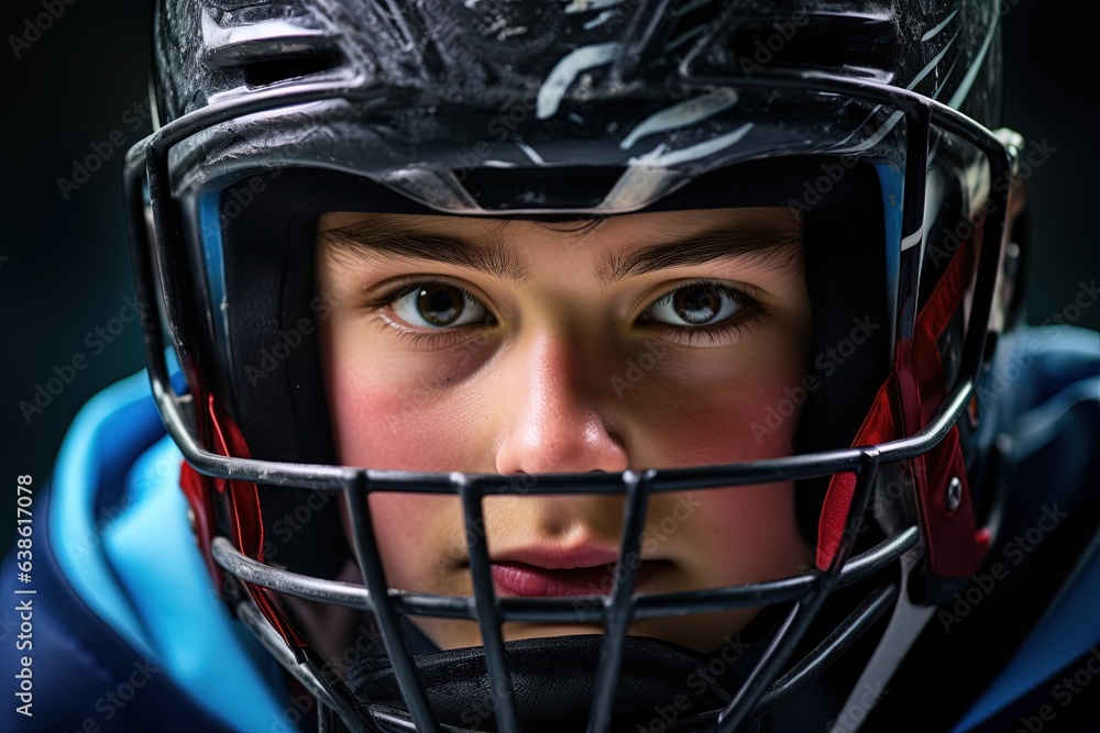Young ice hockey player in helmet. Young ice hockey player in helmet.