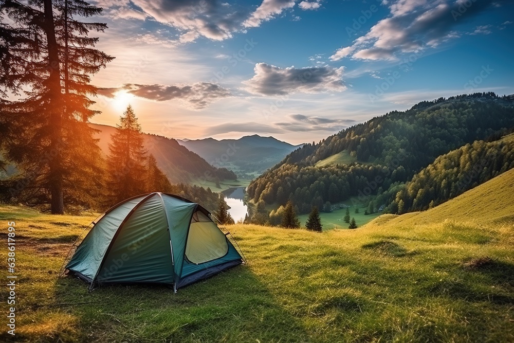 Tent in the middle of beautiful landscape. 