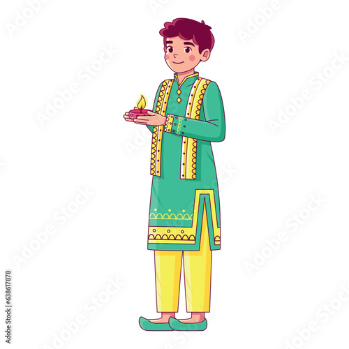 vector diwali cute Indian man illustration isolated