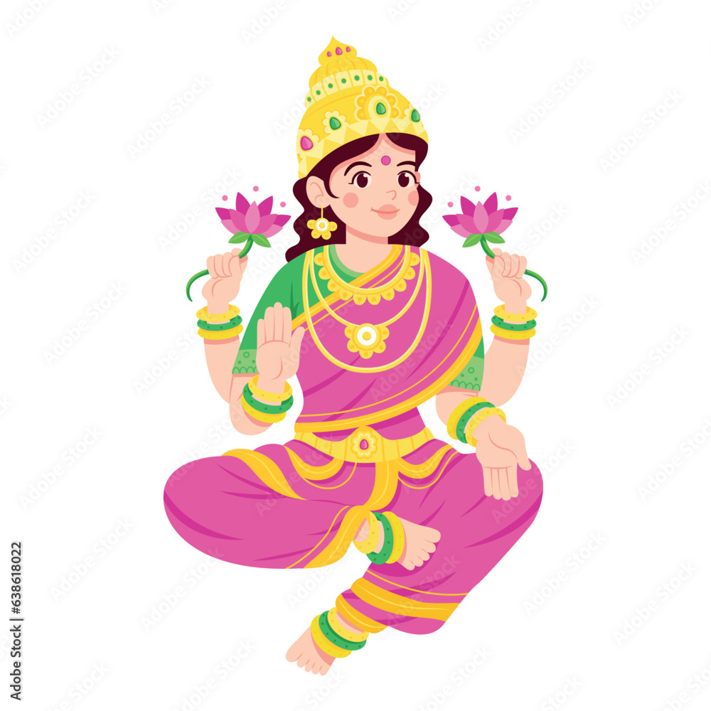 vector diwali cute goddess lakshmi illustration isolated vector diwali cute goddess lakshmi illustration isolated