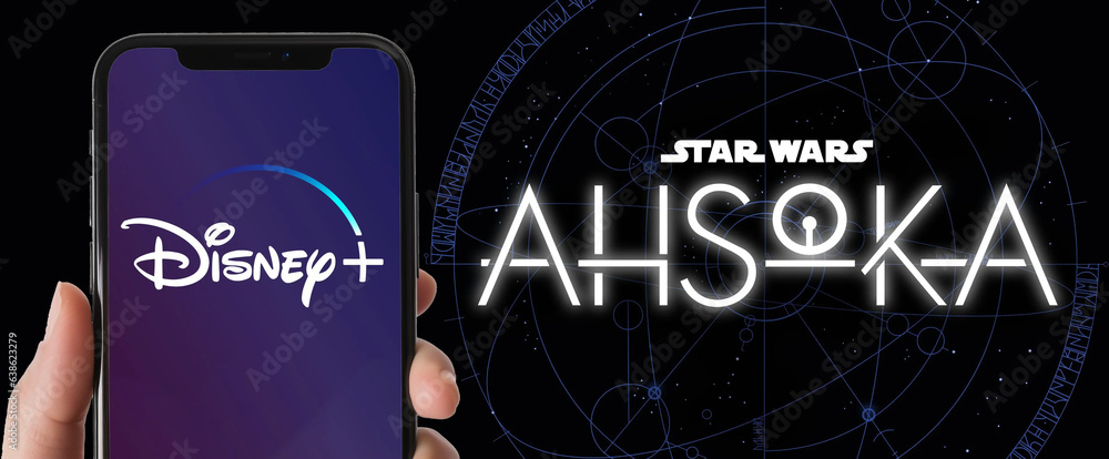 Logo of Disney+ (Disney Plus) on smartphone screen and the logo of the ...