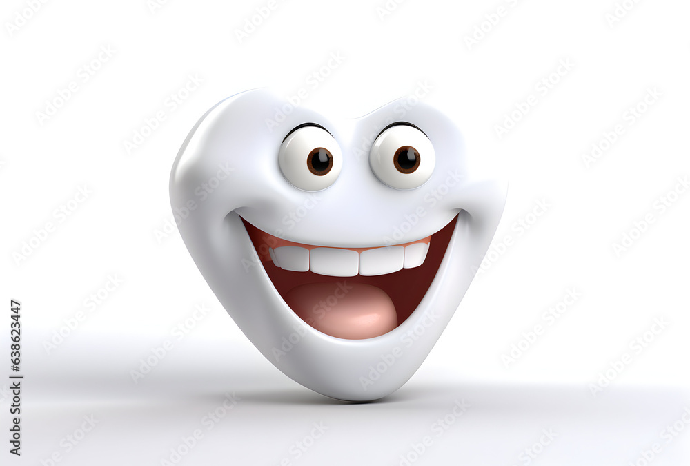 Photo 3d rendering tooth on white background  generative ai