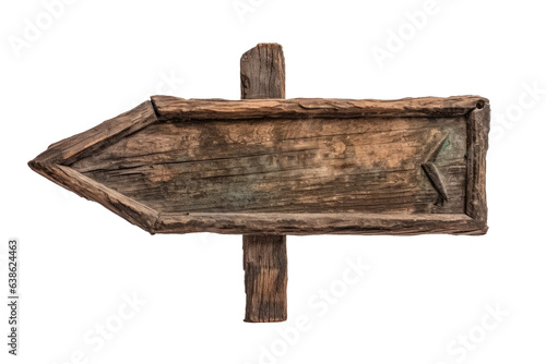 Wooden arrow, road sign. Isolated on white background.
