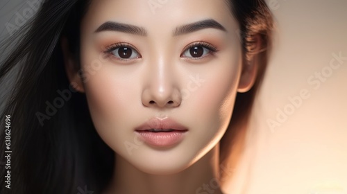 Beautiful asian young female model with natural make up, AI generated image
