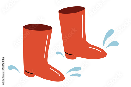 Red rubber boots. Rain protection shoes. 