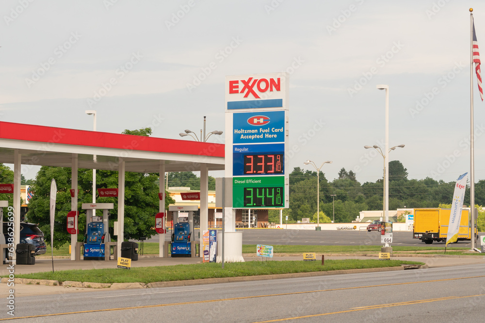 Waynesboro, VA US July 2, 2023 Exxon retail gas station seen from