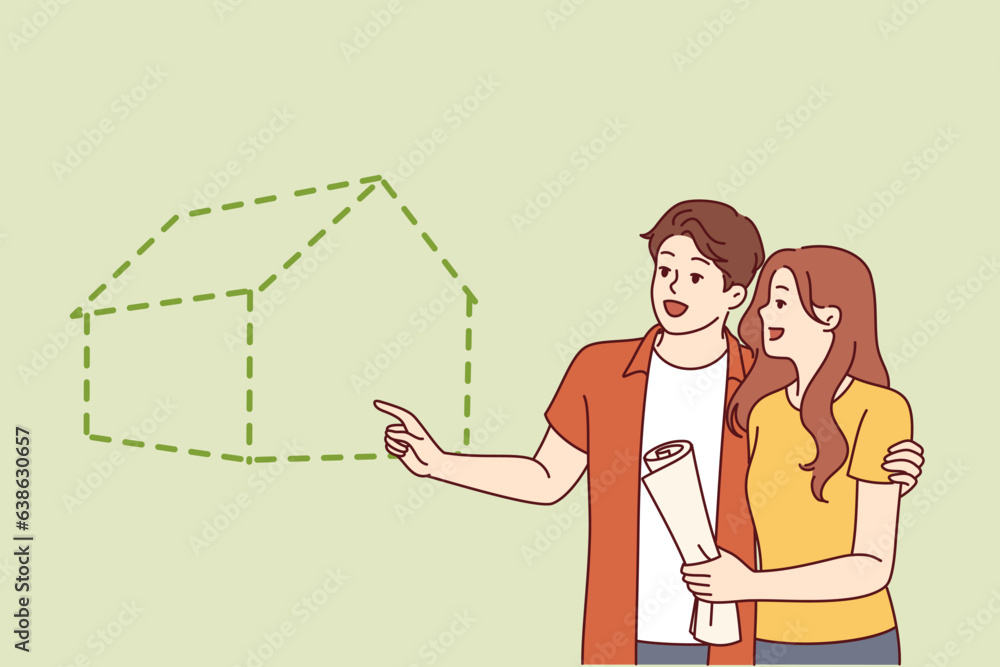 Φωτογραφία Couple visualizes buying new house with mortgage or renting large apartment in good neighborhood