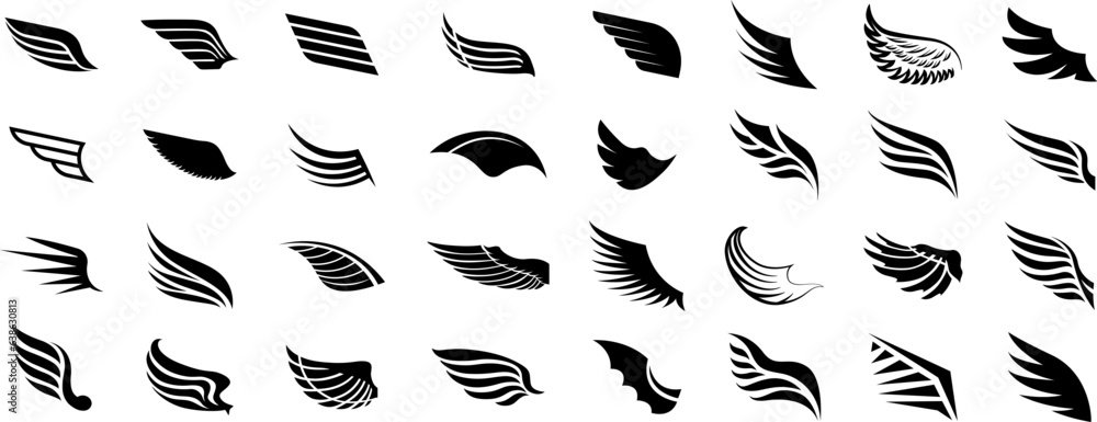 Wings icons set. Simple set of wings vector icons for web design on ...