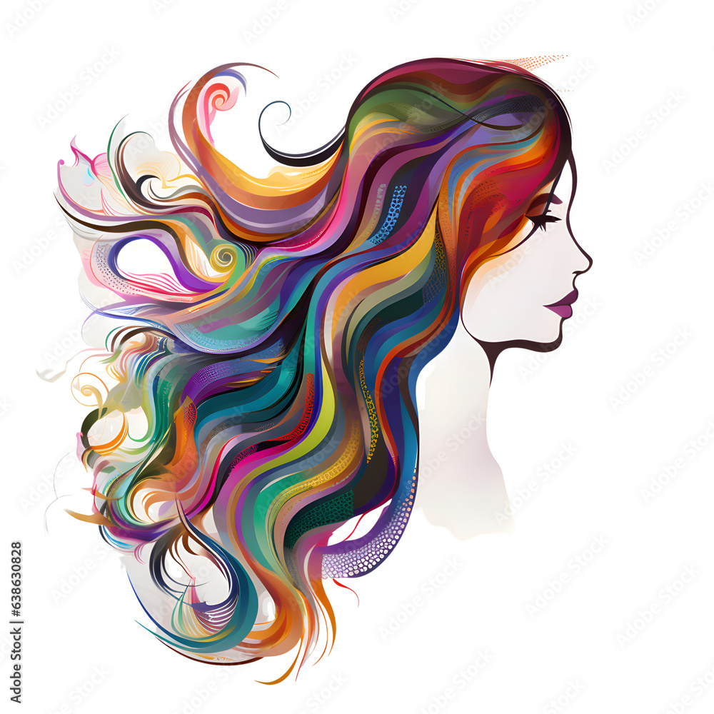 Beautiful woman face with colorful hair. Vector illustration. EPS 10