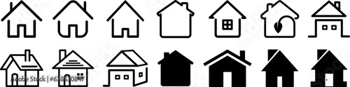 Collection home icons. Houses exterior black vector icons set. Vector illustration