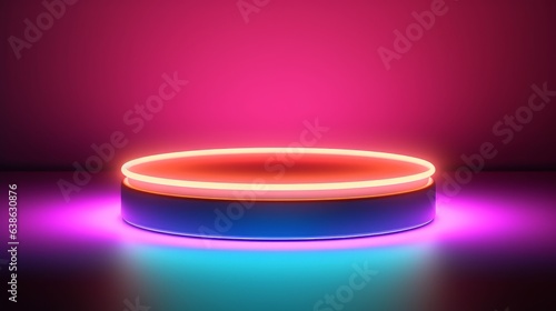 Neon Round Podium with Subtle Gradient Background. AI generated